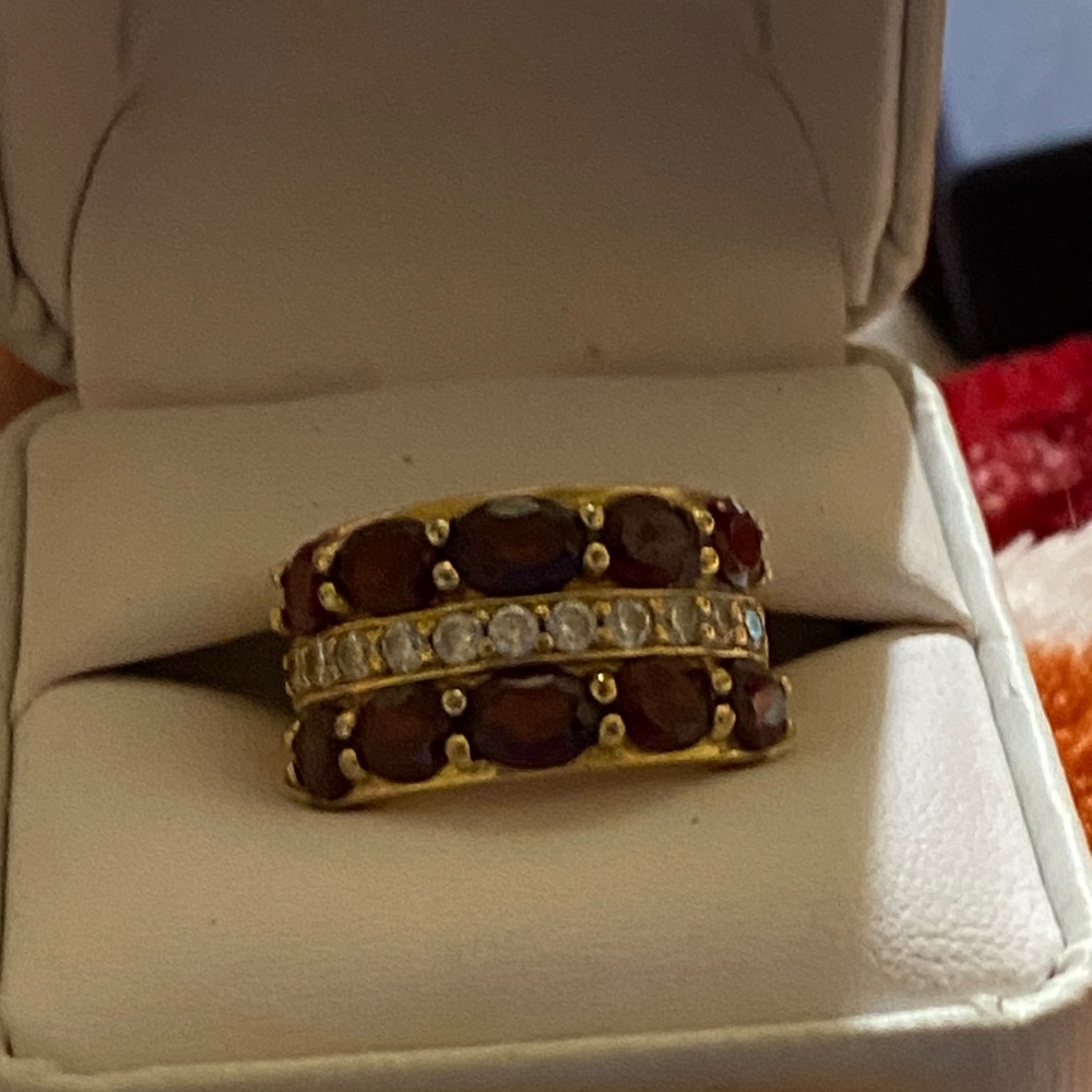 Gold Garnet and Cubic Zirconia Band Ring - Women Jewelry